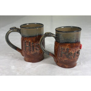 Pair Of Tankard Pottery Mugs His And Hers Gift Marriage Artist Signed 5" Charity